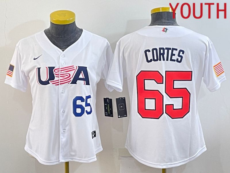 Youth 2023 World Cub USA #65 Cortes White MLB Jersey4->youth mlb jersey->Youth Jersey